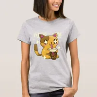 Kawaii Cat Drinks Bubbletea T-Shirt