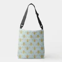 Golden Honey Bees on Teal Honeycomb Crossbody Bag