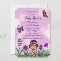 Cute Hand drawn Purple Baby Girl Baby Shower Invitation