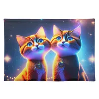 Cute cat couple under the starry sky -     cloth placemat