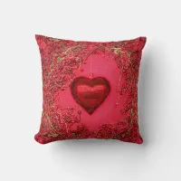 Heart Ornaments in a Beaded Wreath Pillow