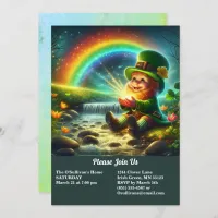 Lucky Leprechaun Gold & Rainbow St Patrick's Day Invitation
