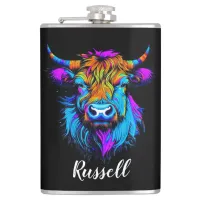 Cyberpunk Colorful Ai Highland Cow Personalized Flask