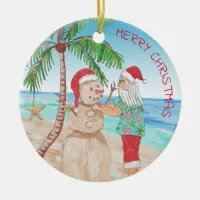 Santa building Sandy Snowman Snowbird Christmas Ceramic Ornament