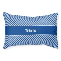 Blue and White Diagonal Stripe Personalized Pet Bed