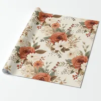 Cozy Autumn Floral Print Digital Art Wrapping Paper