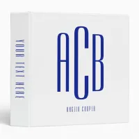 Simple Three Letter Royal Blue Monogram 3 Ring Binder