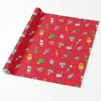 Whimsical Ice Cream and Cherries Birthday Wrapping Paper