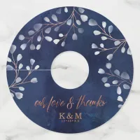 Watercolor Snowdrops Wedding Navy/Copper ID726 Wine Glass Tag