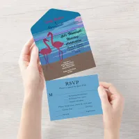 Flamingo Tropical Beach Wedding Information RSVP All In One Invitation