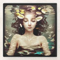 Woman Under Water, | AI Artwork Glass Coaster