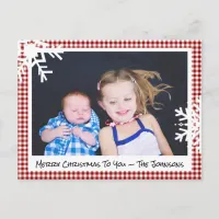 Merry Christmas Red Plaid Family Photo Card