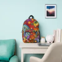 Colorful Crazy Kitty Cat Kitten Collage Printed Backpack