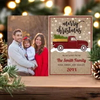 Vintage Red Truck With Tree Christmas Photo Holiday Card