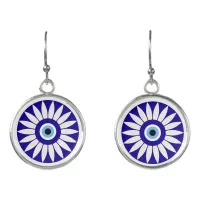 Blue Floral Evil Eye Talisman Earrings