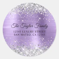 Silver Glitter Light Purple Foil Return Address Classic Round Sticker