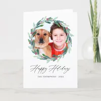 Watercolor Holly Jolly Christmas Photo Holiday Card