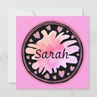 Custom Name Pastel Pink Watercolor Flower Hearts  Card