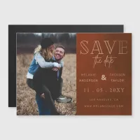 Rust Stylish Handwritten Photo Save the Date Magnetic Invitation