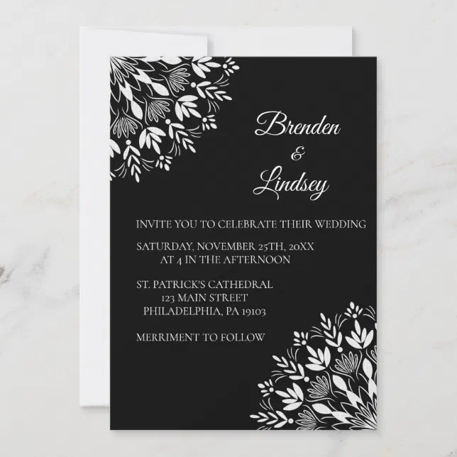 Elegant classic modern black and white floral invitation