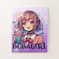 Cute Anime Girl Holding Bubble Tea Personalized Jigsaw Puzzle