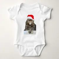 Christmas Cat Humbug Photo with Santa Hat Baby Bodysuit