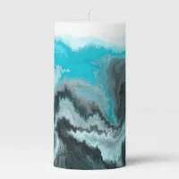 Aqua Blue Gray and Black Waves Abstract Modern Art Pillar Candle