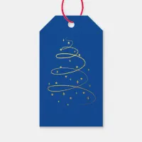 Abstract Sparkling Gold, Blue Christmas Tree Gift Tags