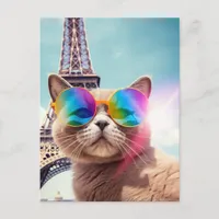 Cat in Sunglasses in Paris Postcard