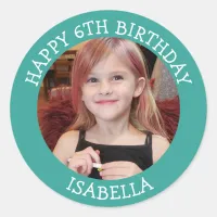 Personalized Photo, Age and Name Birthday   Classic Round Sticker