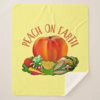 Peach on Earth Funny Christmas Pun Sherpa Blanket