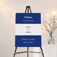 Dark Blue White Wedding Welcome Sign