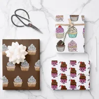 Chocolate and Strawberry Cupcakes Happy Birthday Wrapping Paper Sheets