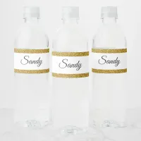 Personalize Gold Glitter Frame Image Your Name Water Bottle Label