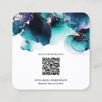 *~* BOLD TEAL  QR CODE Yummy  Gold Bold AP29 Square Business Card