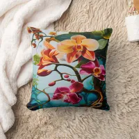 Vibrant Orchids Blooming in Tropical Paradise Throw Pillow