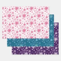 Blue Pink and Purple Snowflakes Wrapping Paper Sheets