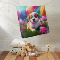 Cute puppy with balloons - sweet  baby blanket