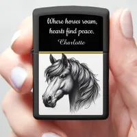 Detailed portrayal of a majestic horse's head zippo lighter