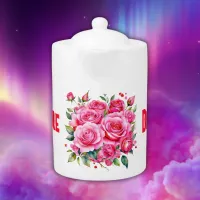 Monogrammed Name Pink Roses | Teapot