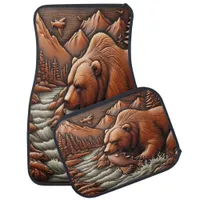 Leather Look Bear By The River Car Floor Mat