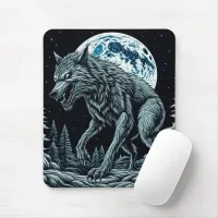 Vintage Werewolf Growling on a Full Moon Night Mouse Pad