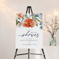 Bridal Shower Welcome Orange Dusty Blue Floral Foam Board