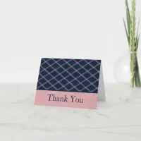 Navy & Pink Art Deco Line Art Diamonds Thank You Card
