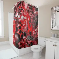 Black, Red and White Pour Painting Fluid Art Cells Shower Curtain