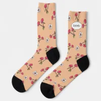 Cherry Cherries Peach Cute Fun Summer Cottagecore Socks