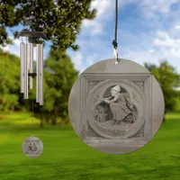 Halloween Witch on Broom 3d Stone Carving Photo Wind Chime