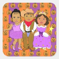 Halloween Children in Costumes Square Sticker