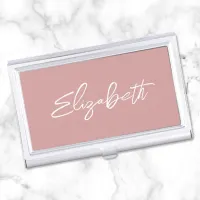 Dusty Pink Modern Brush Script First Name Business Card Case