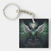 Majestic Green & White Phoenix Bird Keychain